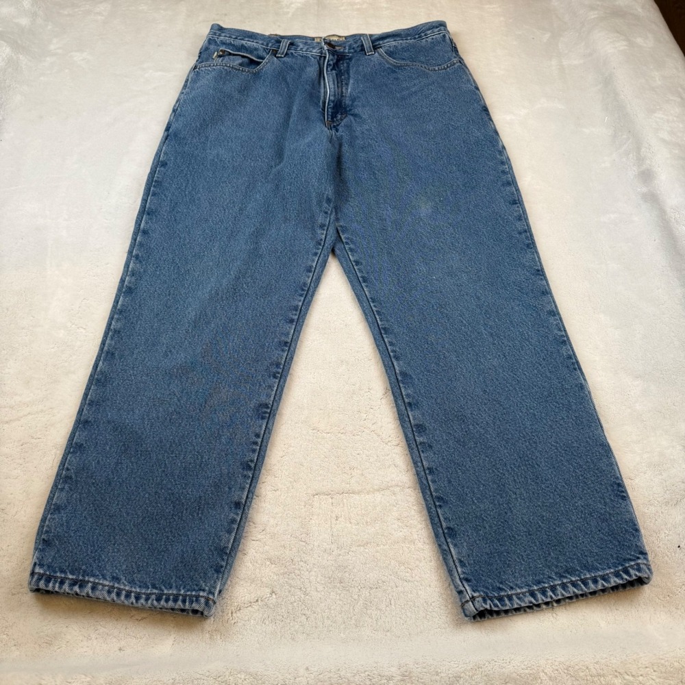 LL Bean Natural Fit Jeans Mens‎ 36x29 Blue Plaid Lined Denim Straight Leg